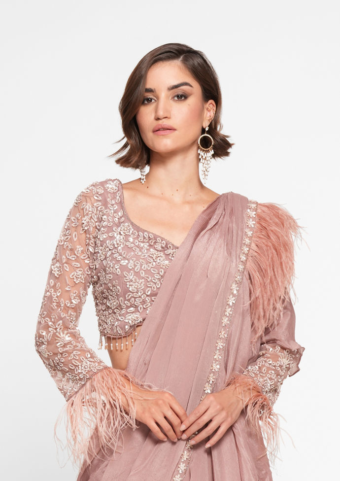 Twamev Women Dusty Pink Elegance Georgette Saree