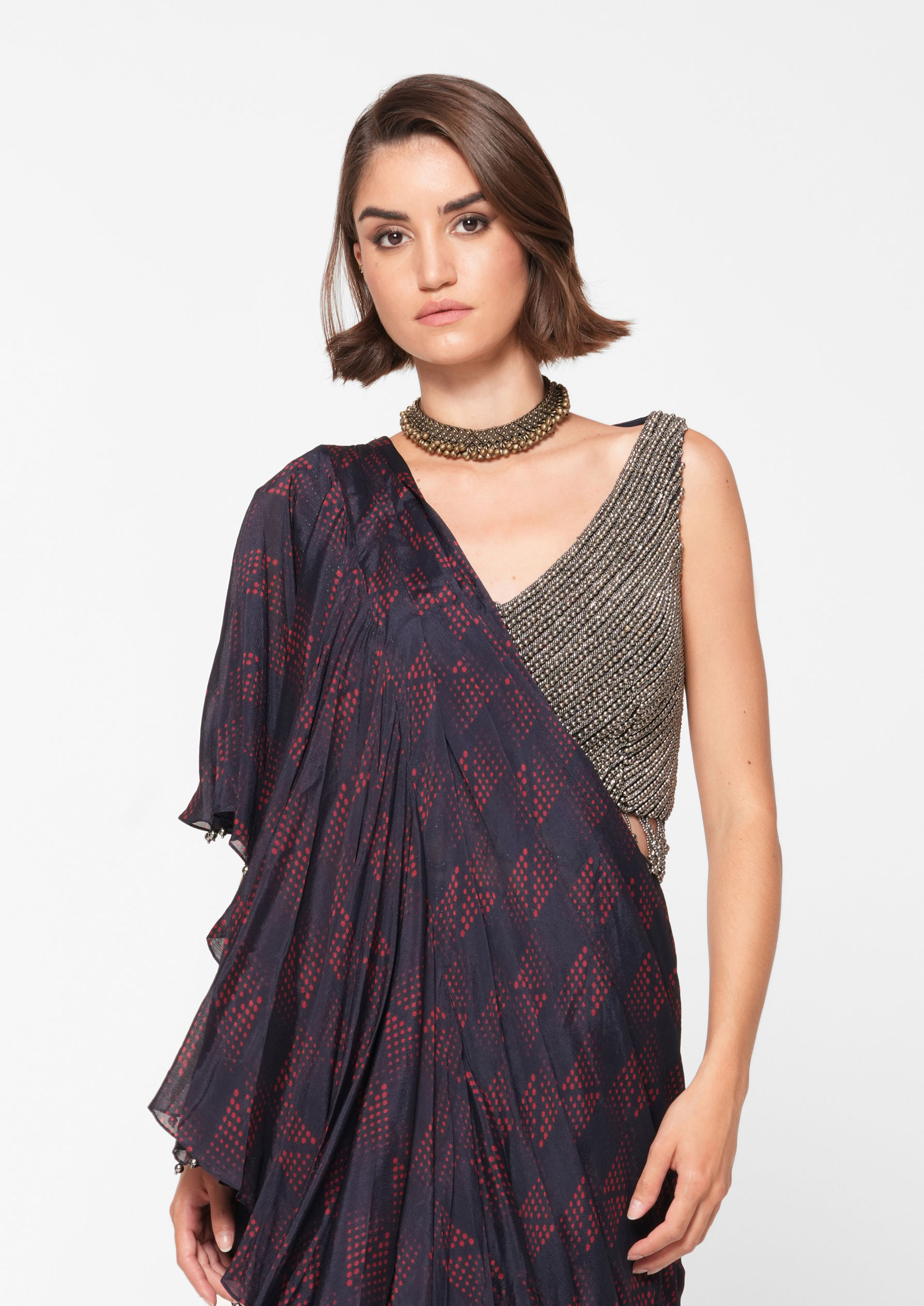 Twamev Women Elegant Indigo Blue Chinon Festive Saree