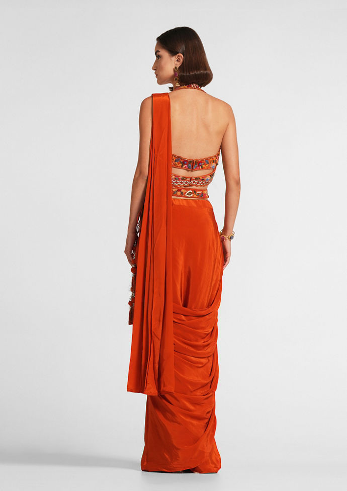 Twamev Women Radiant Orange Satin Saree