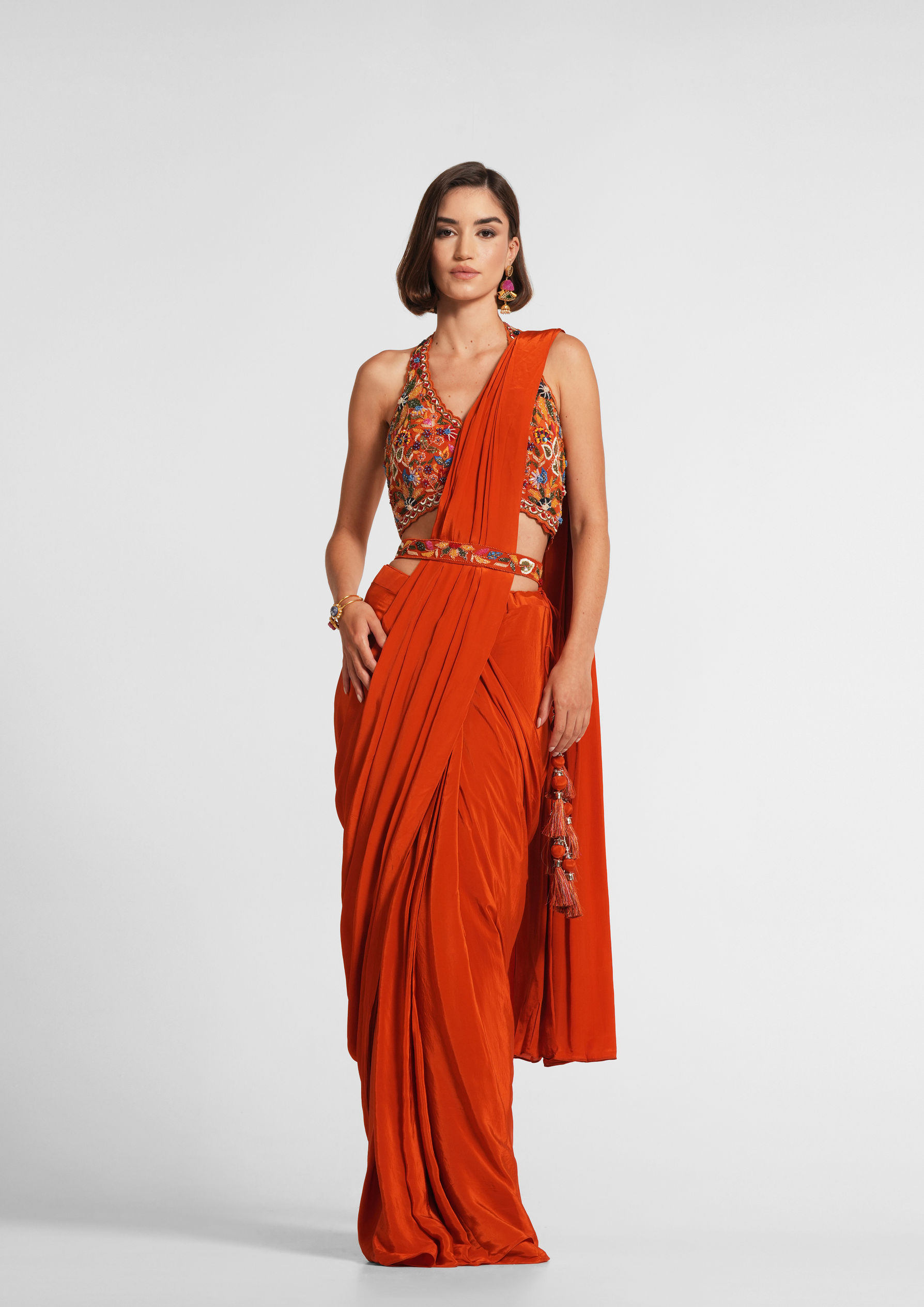 Twamev Women Radiant Orange Satin Saree