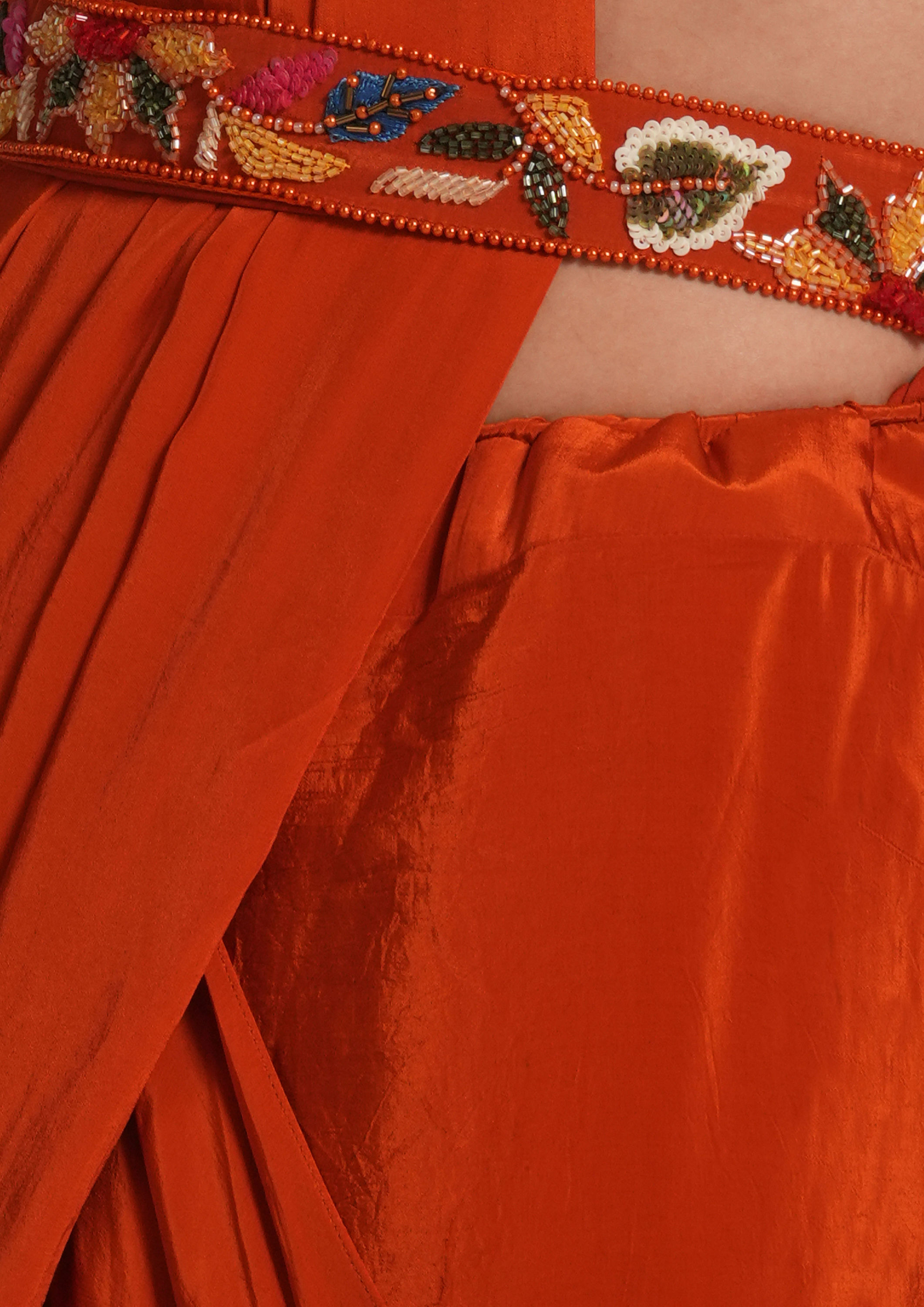 Twamev Women Radiant Orange Satin Saree image number 3