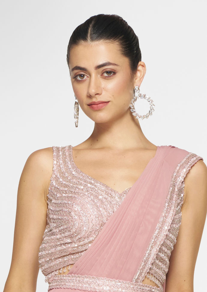 Twamev Women Dusty Pink Elegance Saree