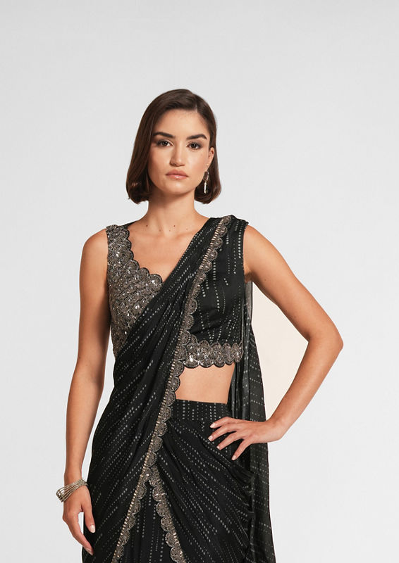 Twamev Women Black Elegance Chinon Saree