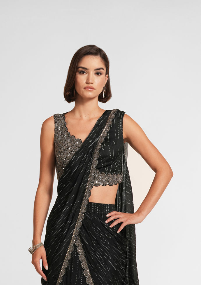 Twamev Women Black Elegance Chinon Saree