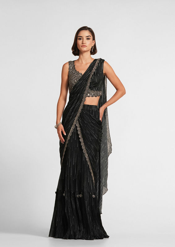 Twamev Women Black Elegance Chinon Saree