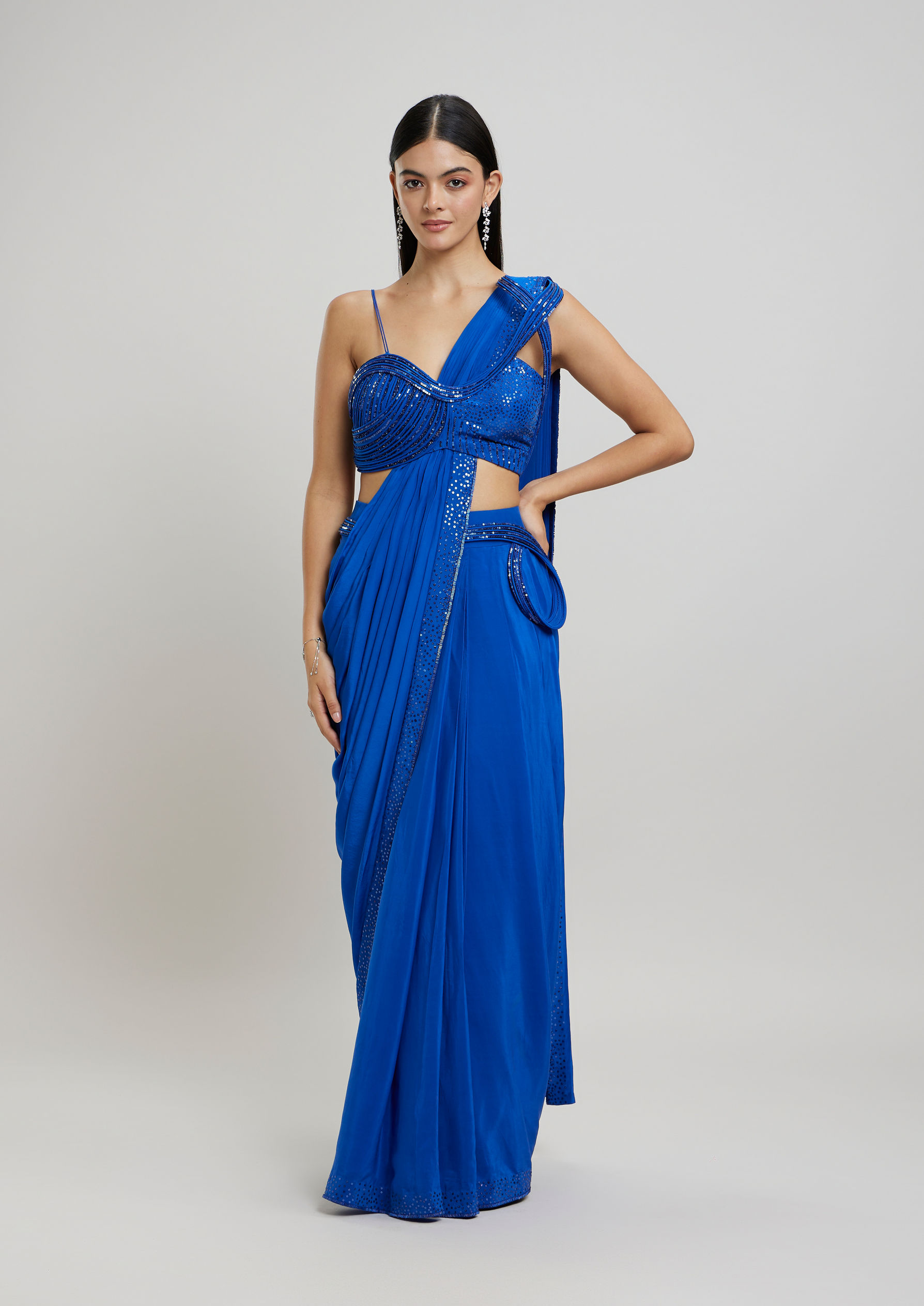 Twamev Women Enchanting Indigo Blue Satin Saree