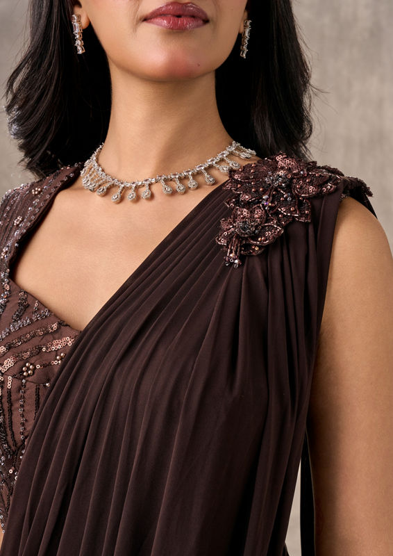 Twamev Women Elegant Brown Symphony Saree