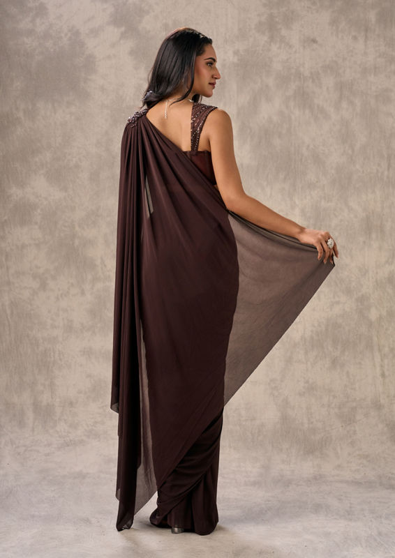 Twamev Women Elegant Brown Symphony Saree
