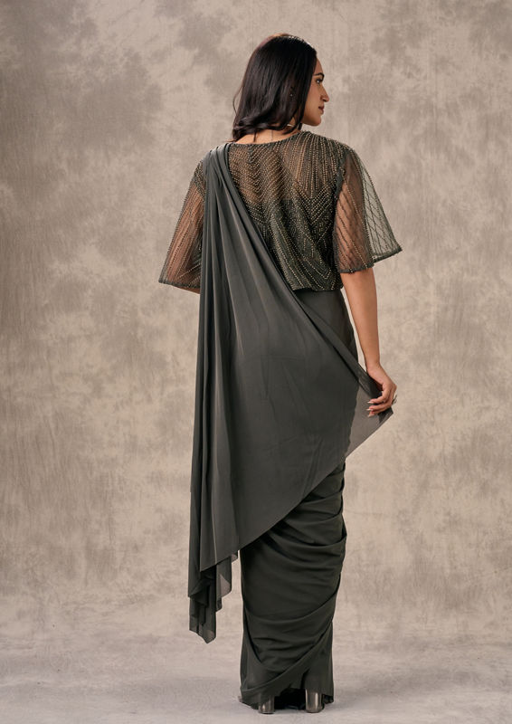Twamev Women Elegance Unleashed Grey Saree Ensemble
