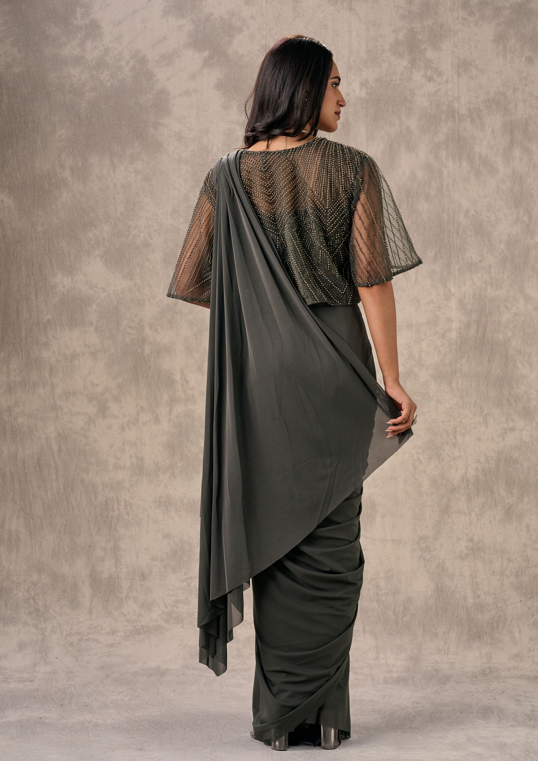 Twamev Women Elegance Unleashed Grey Saree Ensemble