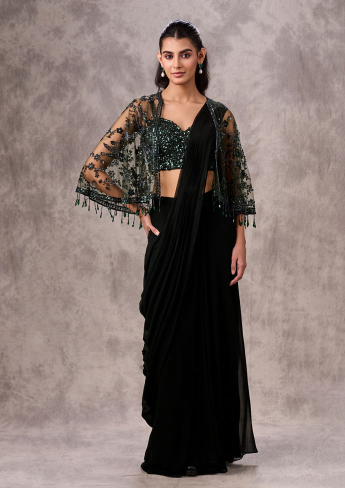 Twamev Women Emerald Elegance Georgette Saree