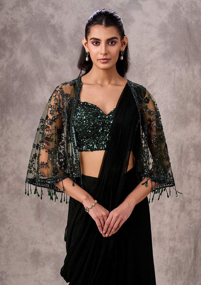 Twamev Women Emerald Elegance Georgette Saree