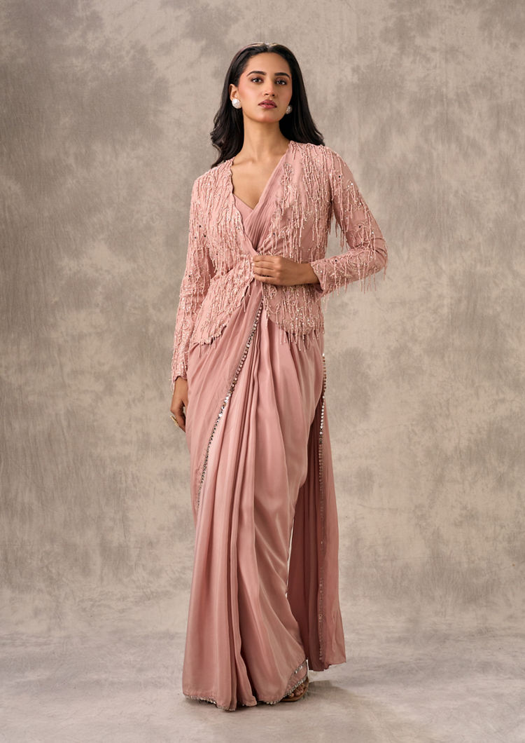 Twamev Women Elegant Satin Pink Saree
