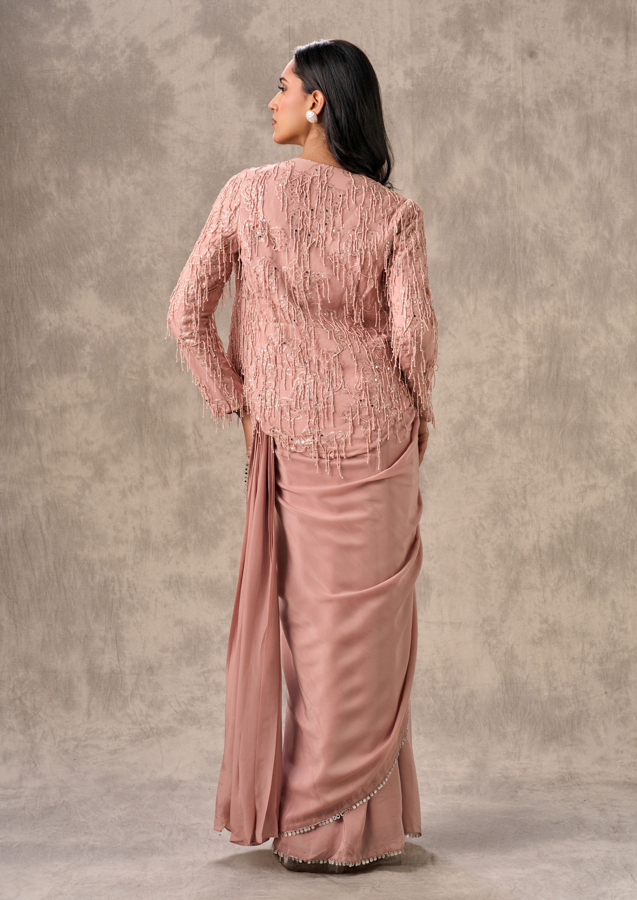 Twamev Women Elegant Satin Pink Saree