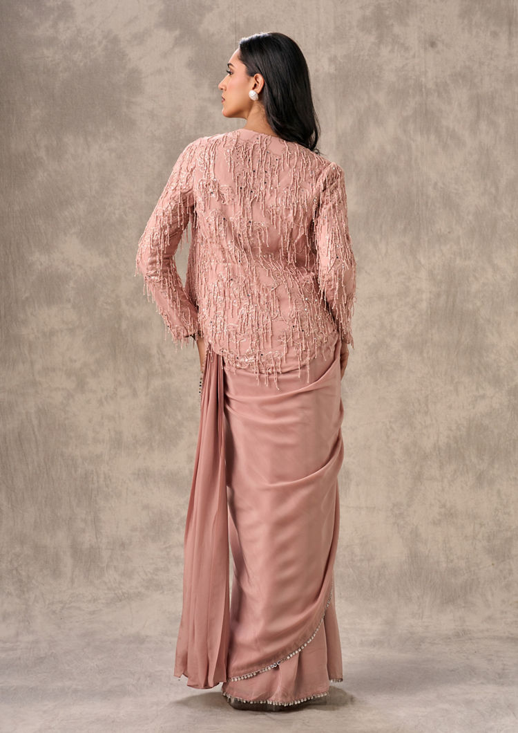Twamev Women Elegant Satin Pink Saree