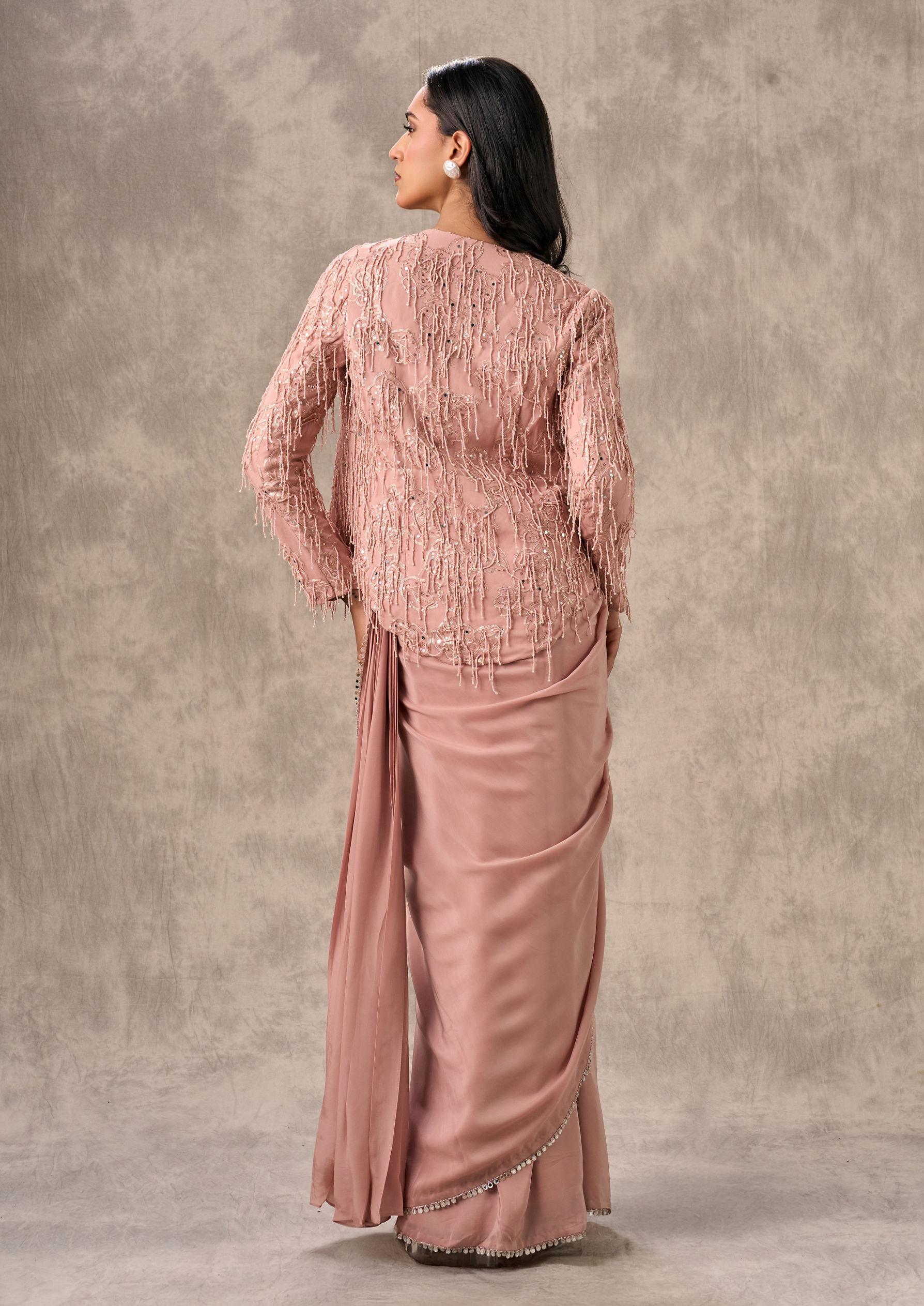 Twamev Women Elegant Satin Pink Saree