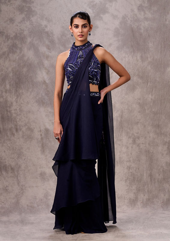 Twamev Women Indulgent Indigo Blue Saree