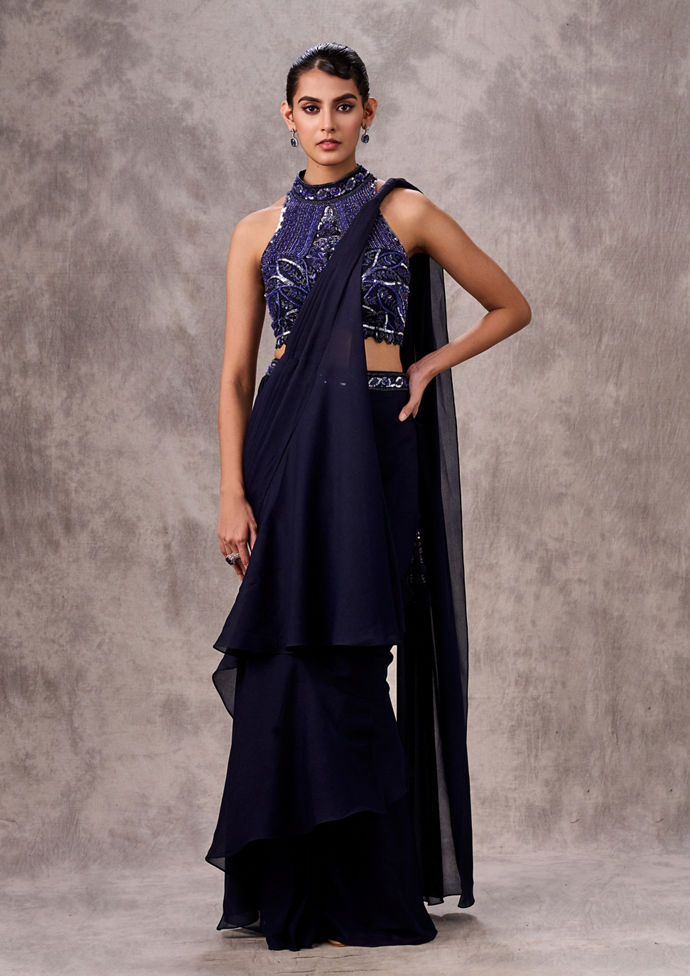 Twamev Women Indulgent Indigo Blue Saree