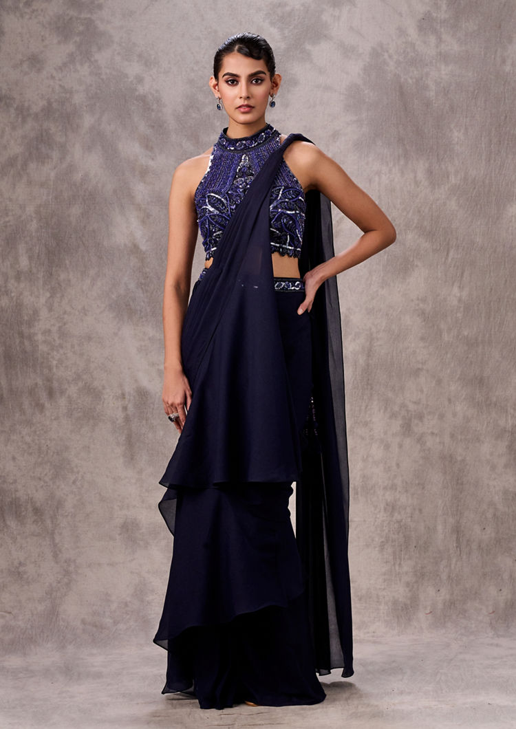 Twamev Women Indulgent Indigo Blue Saree