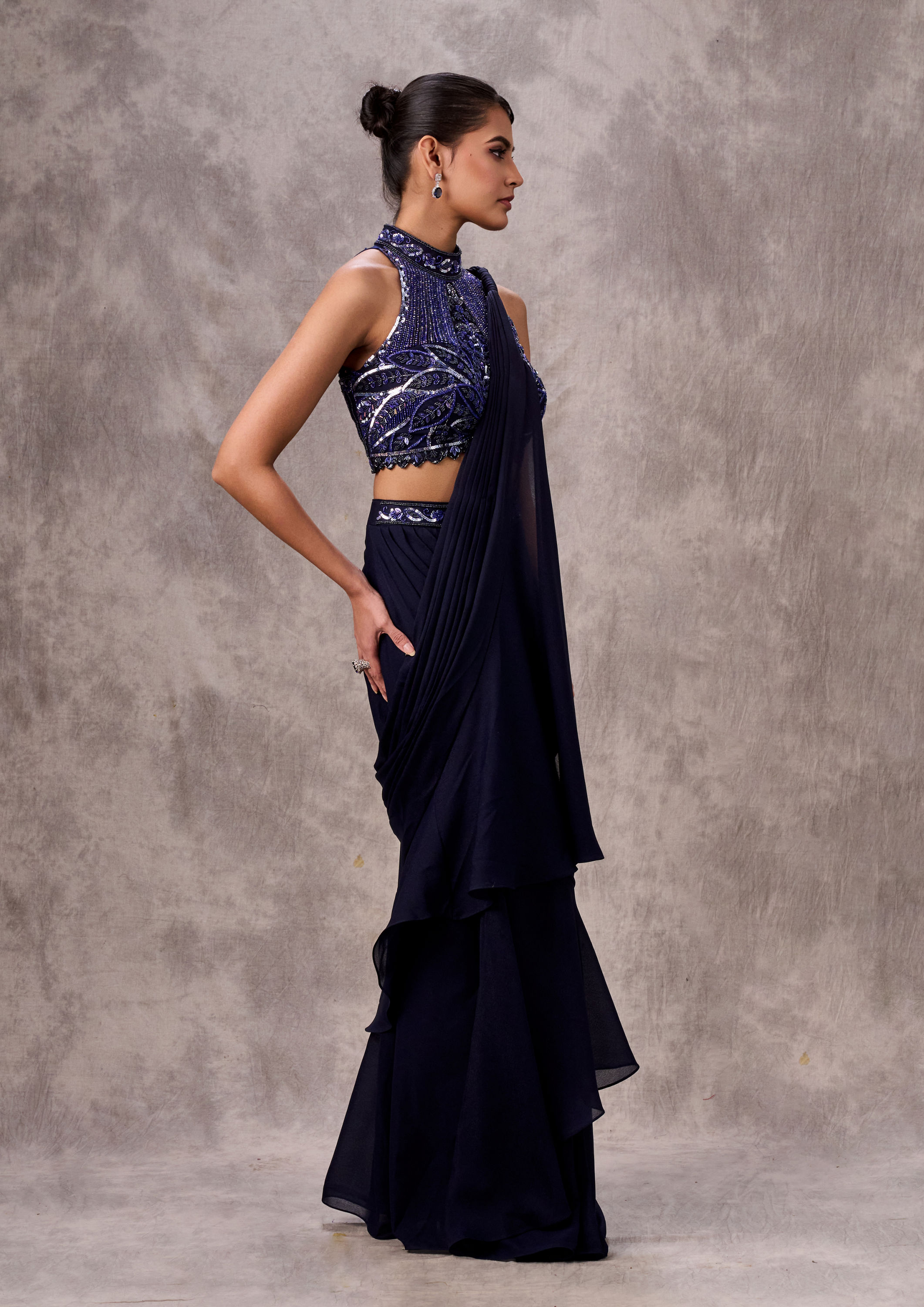 Twamev Women Indulgent Indigo Blue Saree