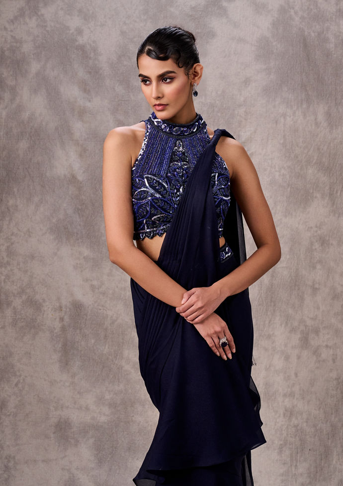 Twamev Women Indulgent Indigo Blue Saree