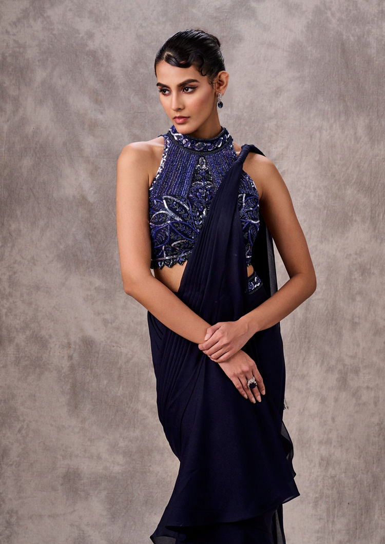 Twamev Women Indulgent Indigo Blue Saree