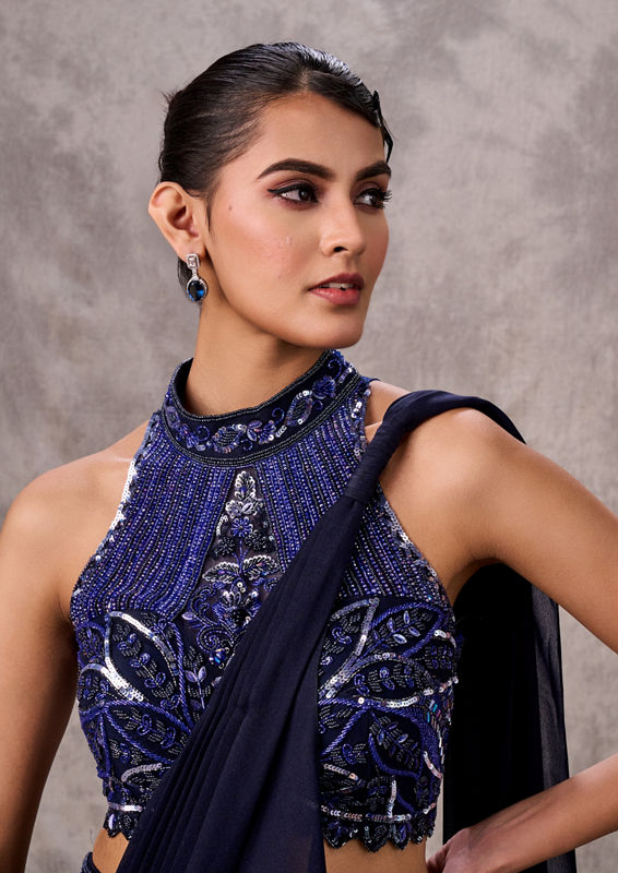 Twamev Women Indulgent Indigo Blue Saree