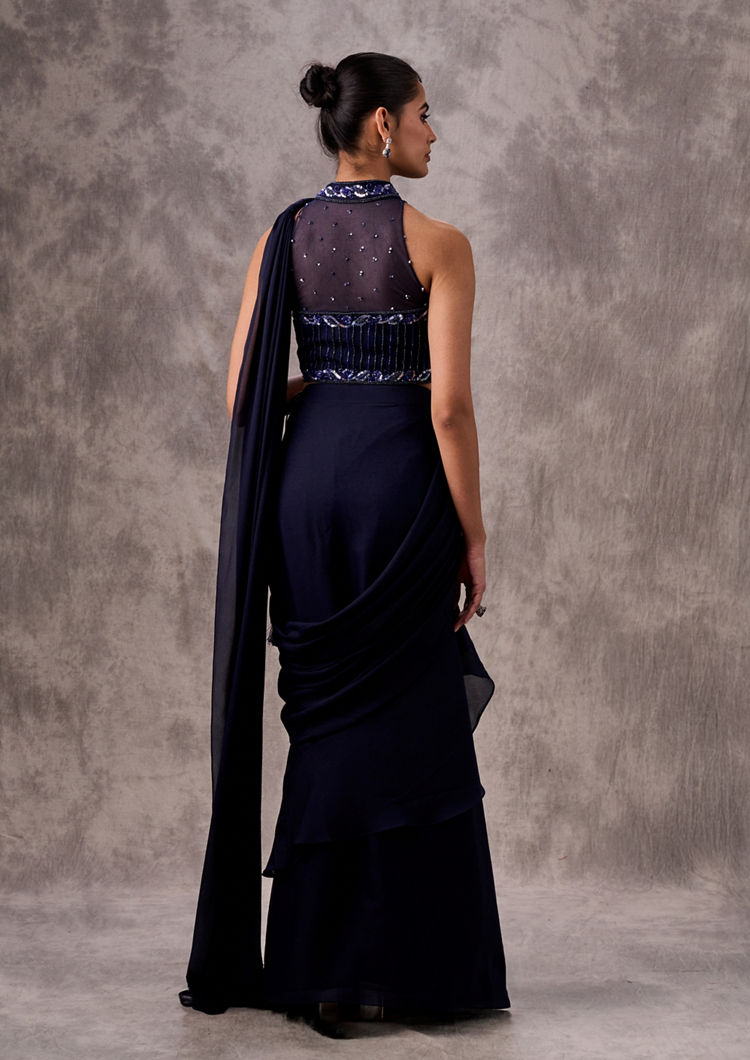 Twamev Women Indulgent Indigo Blue Saree