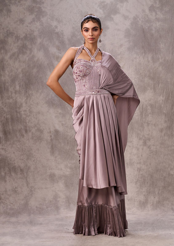 Twamev Women Twirl Worthy Purple Satin Saree