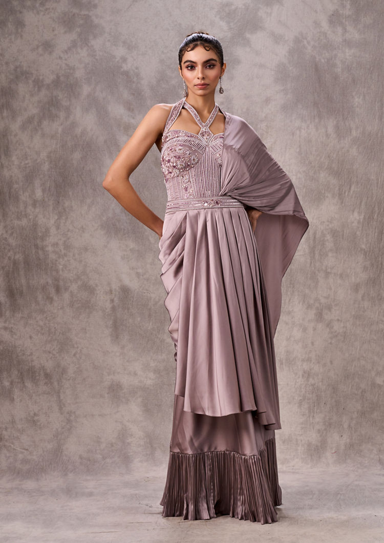 Twamev Women Twirl Worthy Purple Satin Saree