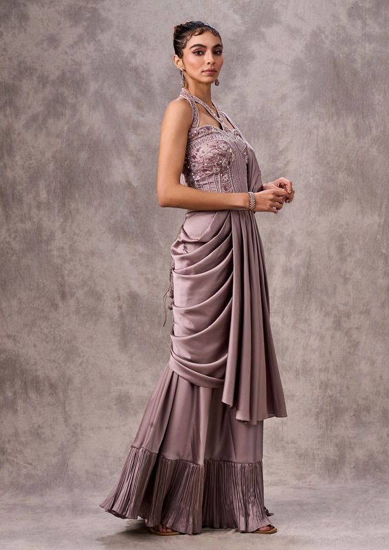 Twamev Women Twirl Worthy Purple Satin Saree