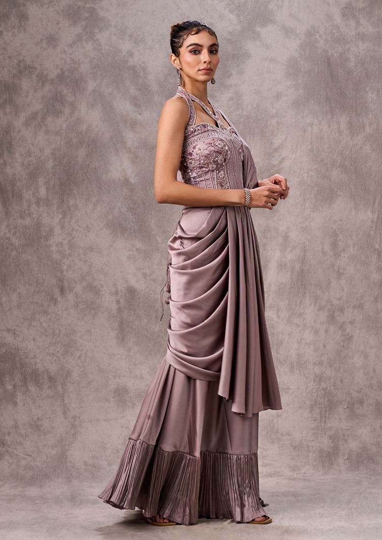 Twamev Women Twirl Worthy Purple Satin Saree