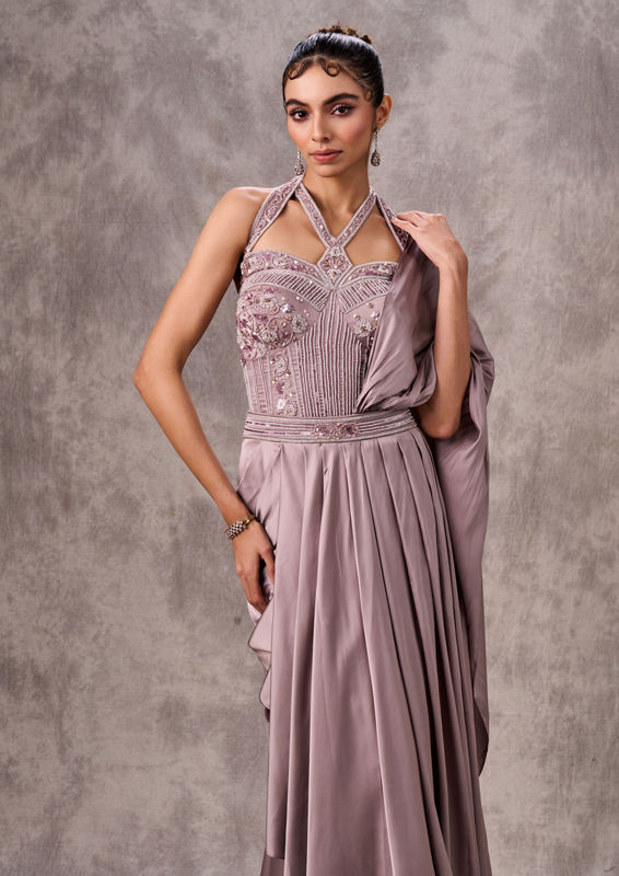 Twamev Women Twirl Worthy Purple Satin Saree