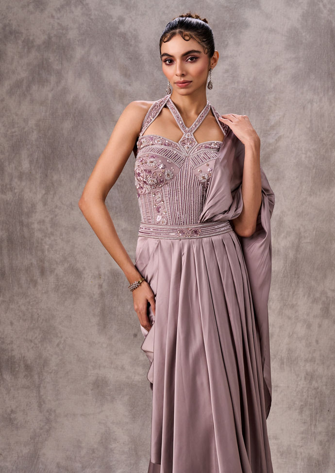 Twamev Women Twirl Worthy Purple Satin Saree