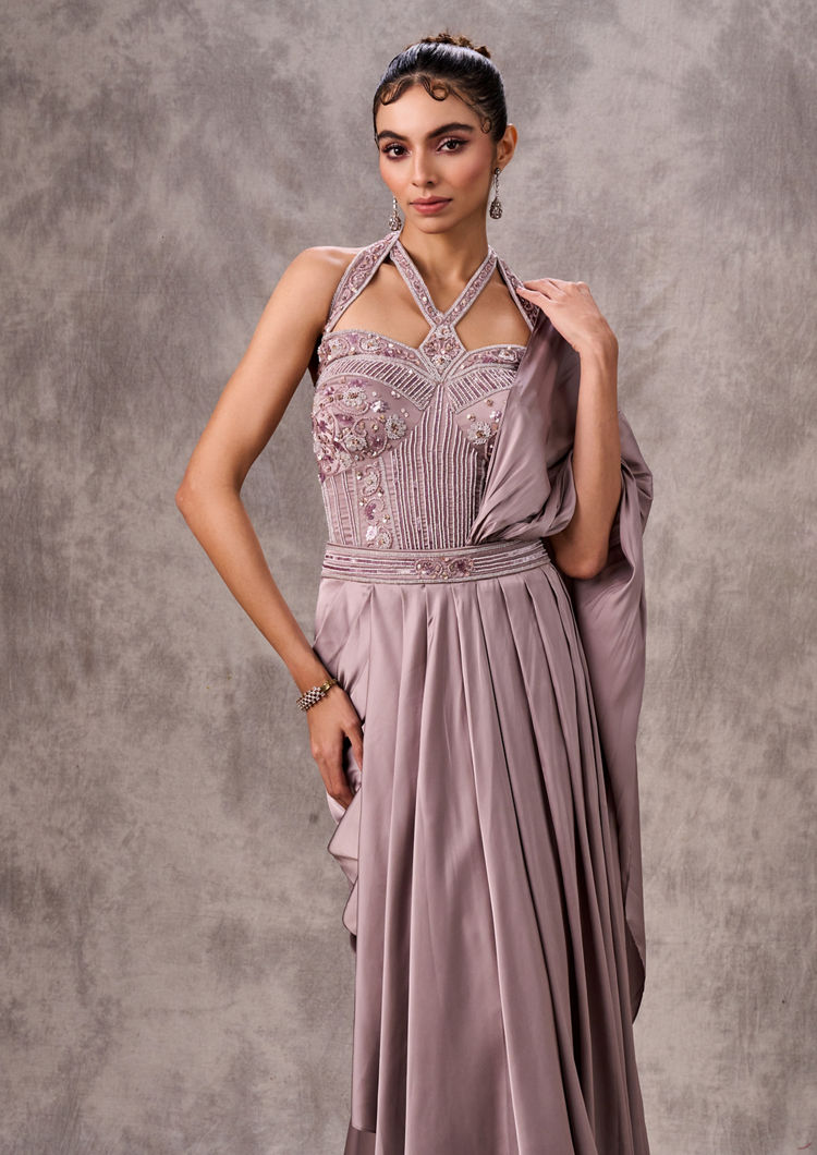 Twamev Women Twirl Worthy Purple Satin Saree