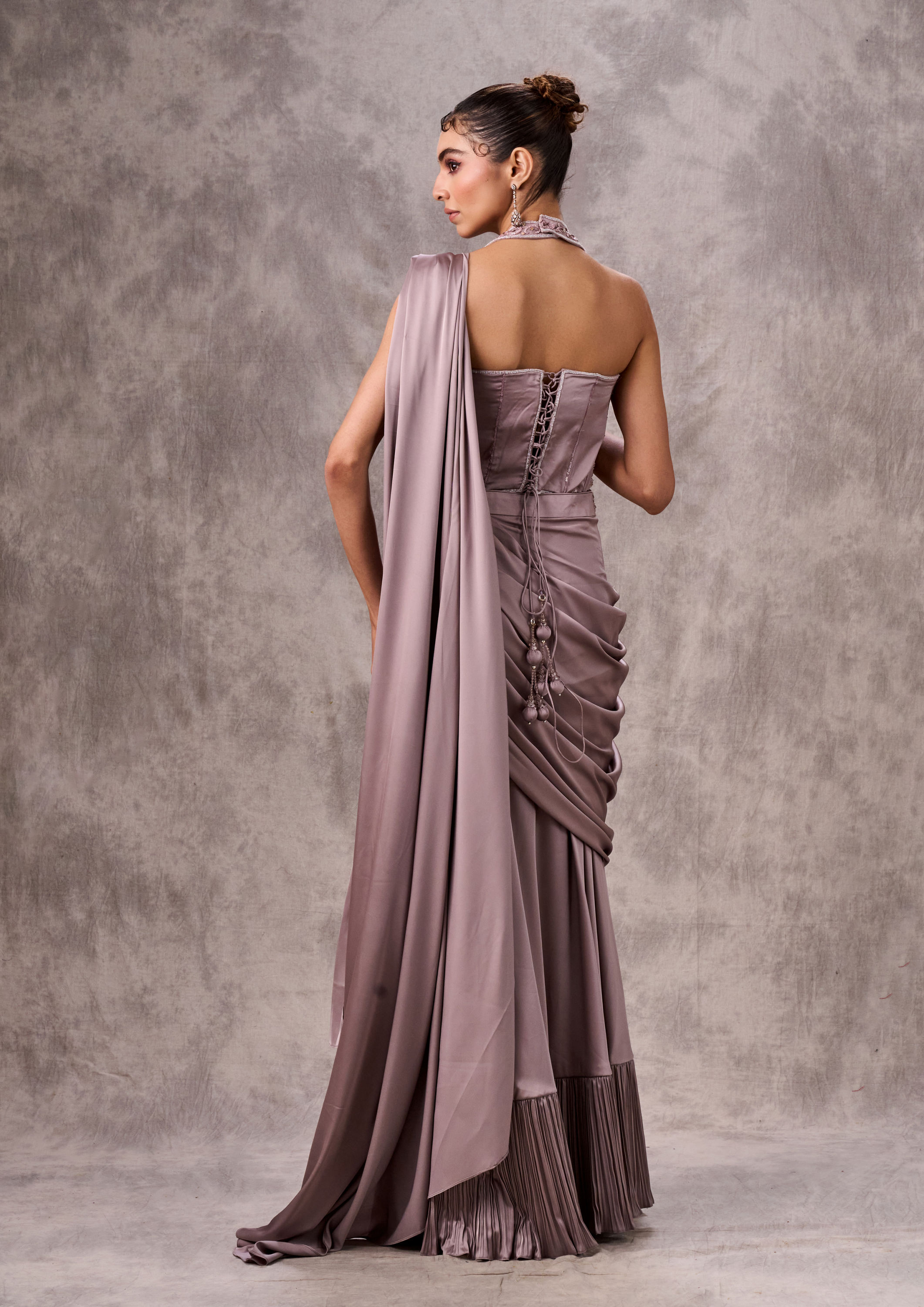 Twamev Women Twirl Worthy Purple Satin Saree