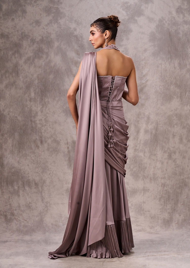 Twamev Women Twirl Worthy Purple Satin Saree