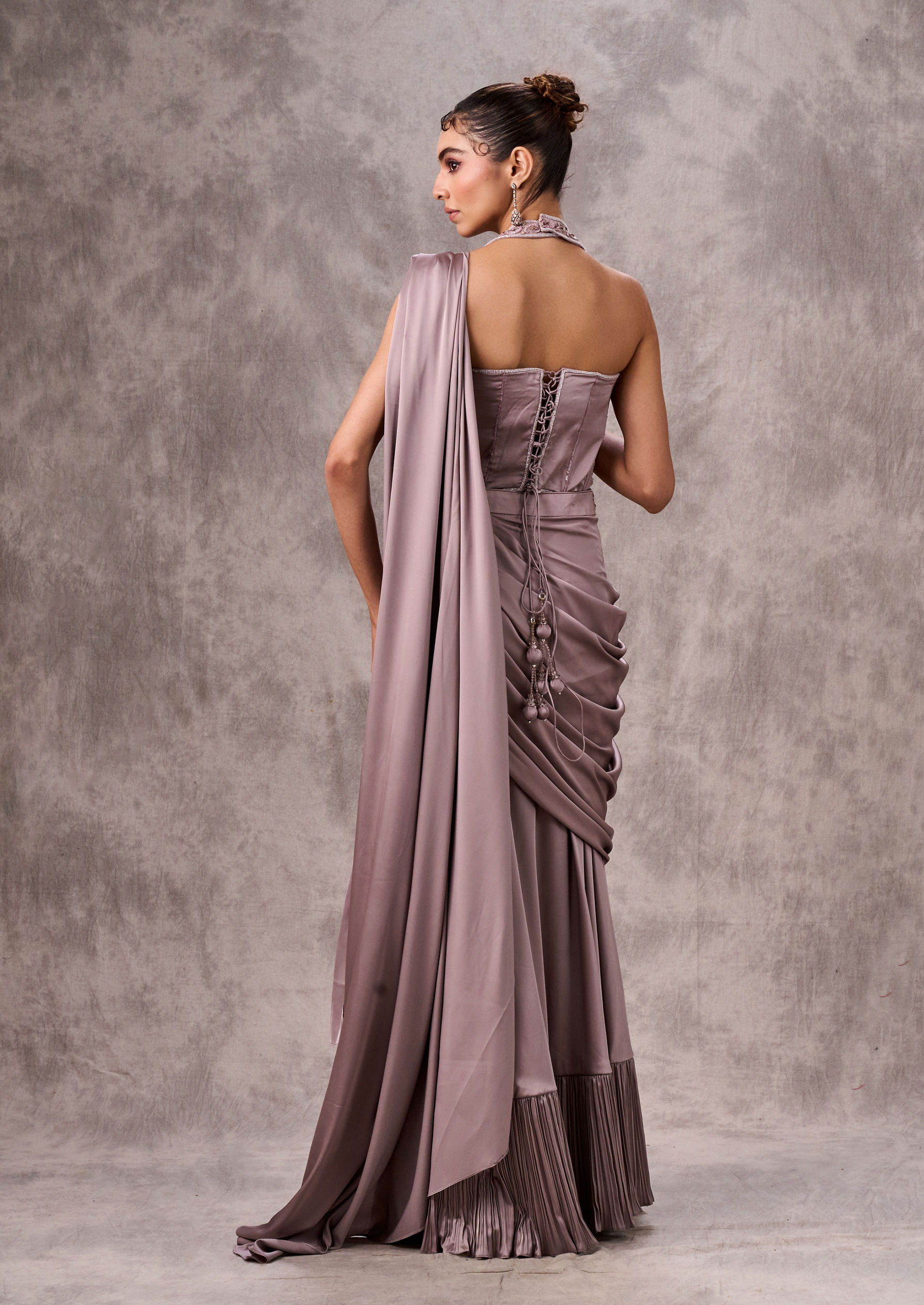 Twamev Women Twirl Worthy Purple Satin Saree