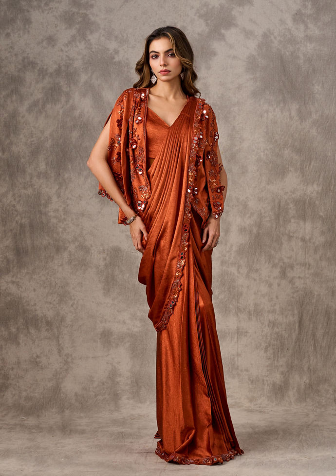 Twamev Women Majestic Orange Extravaganza Saree