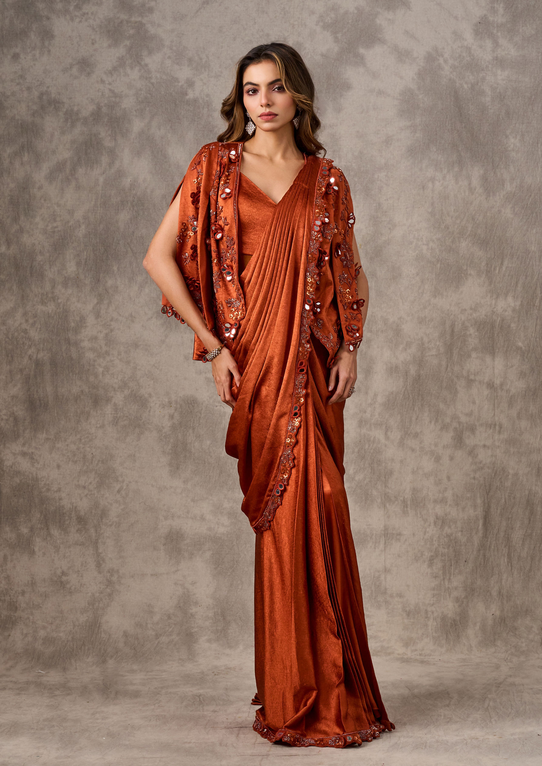 Twamev Women Majestic Orange Extravaganza Saree