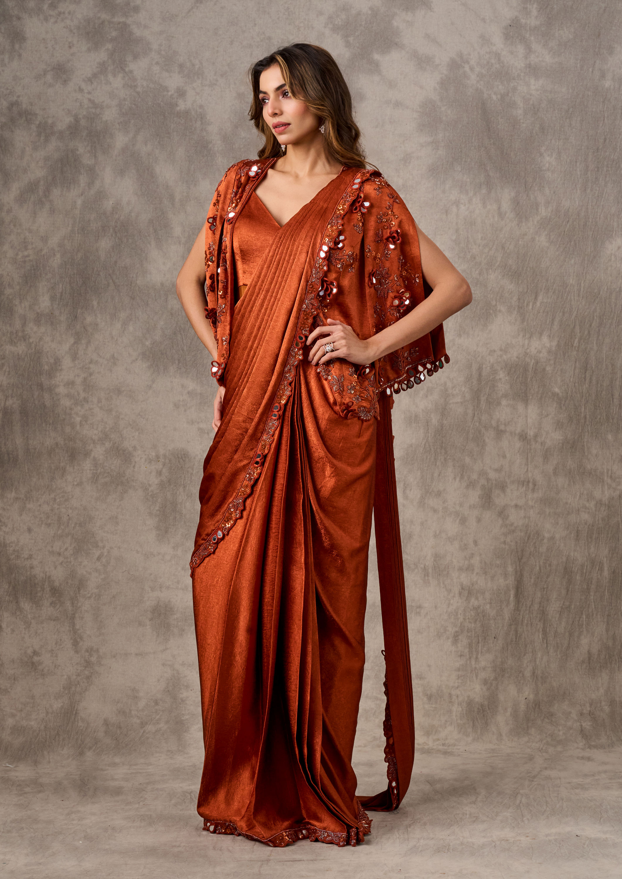 Twamev Women Majestic Orange Extravaganza Saree