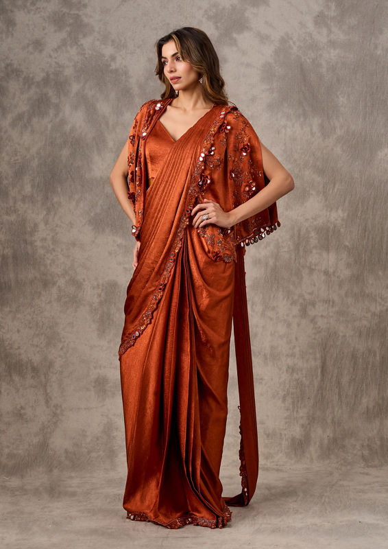 Twamev Women Majestic Orange Extravaganza Saree