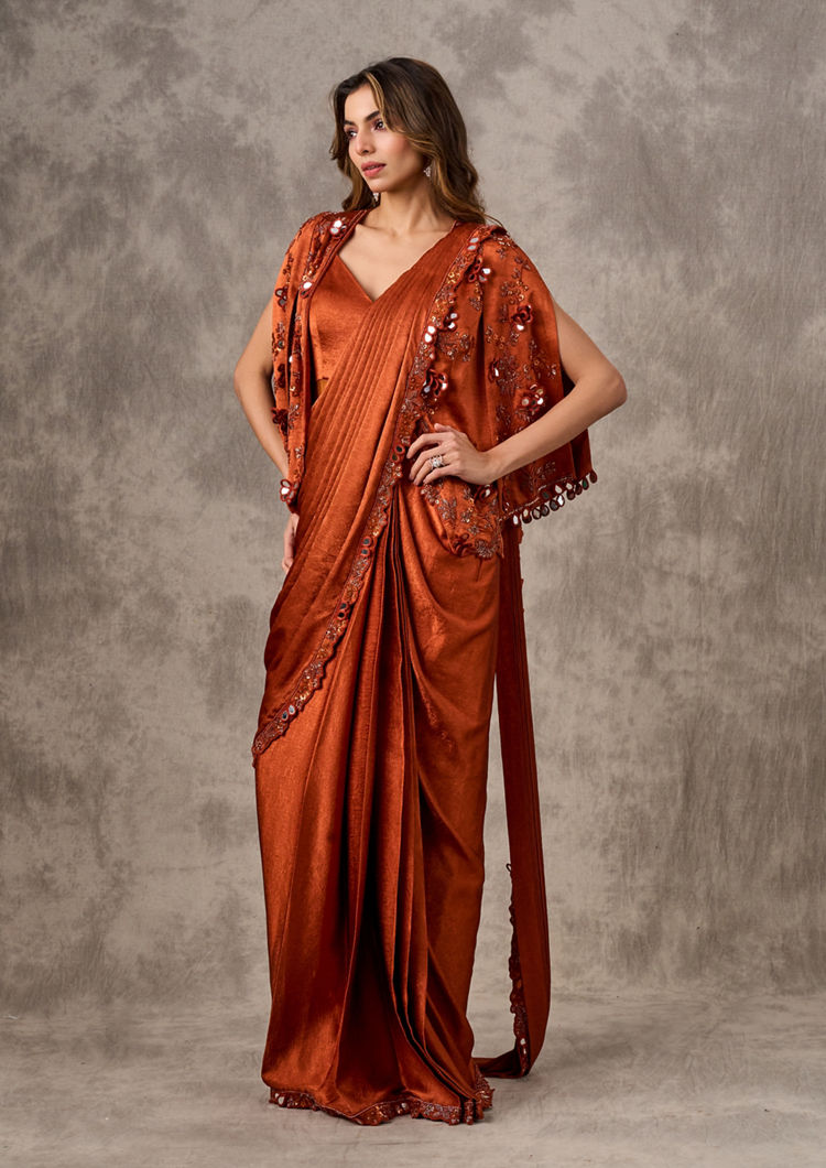 Twamev Women Majestic Orange Extravaganza Saree