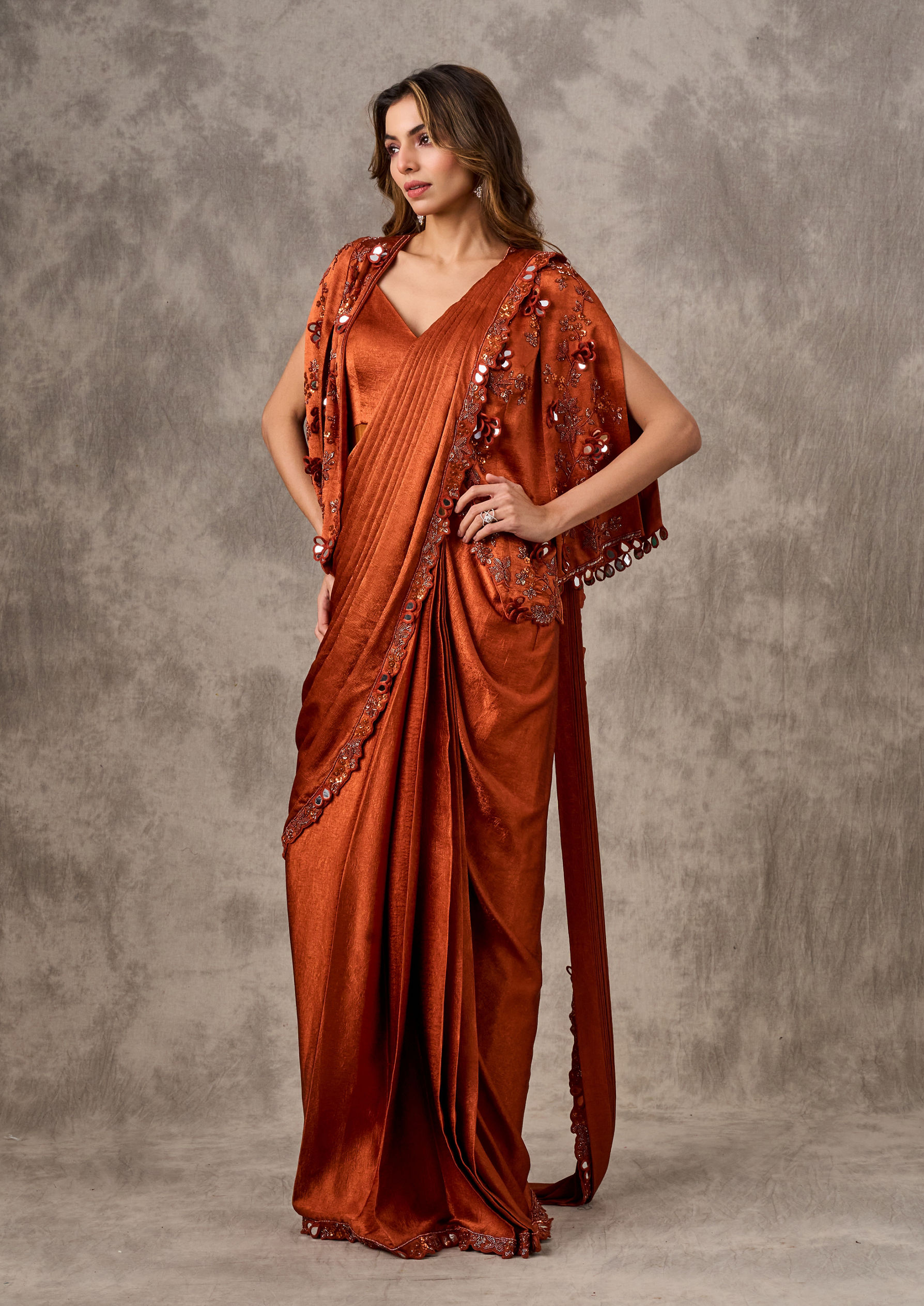 Twamev Women Majestic Orange Extravaganza Saree