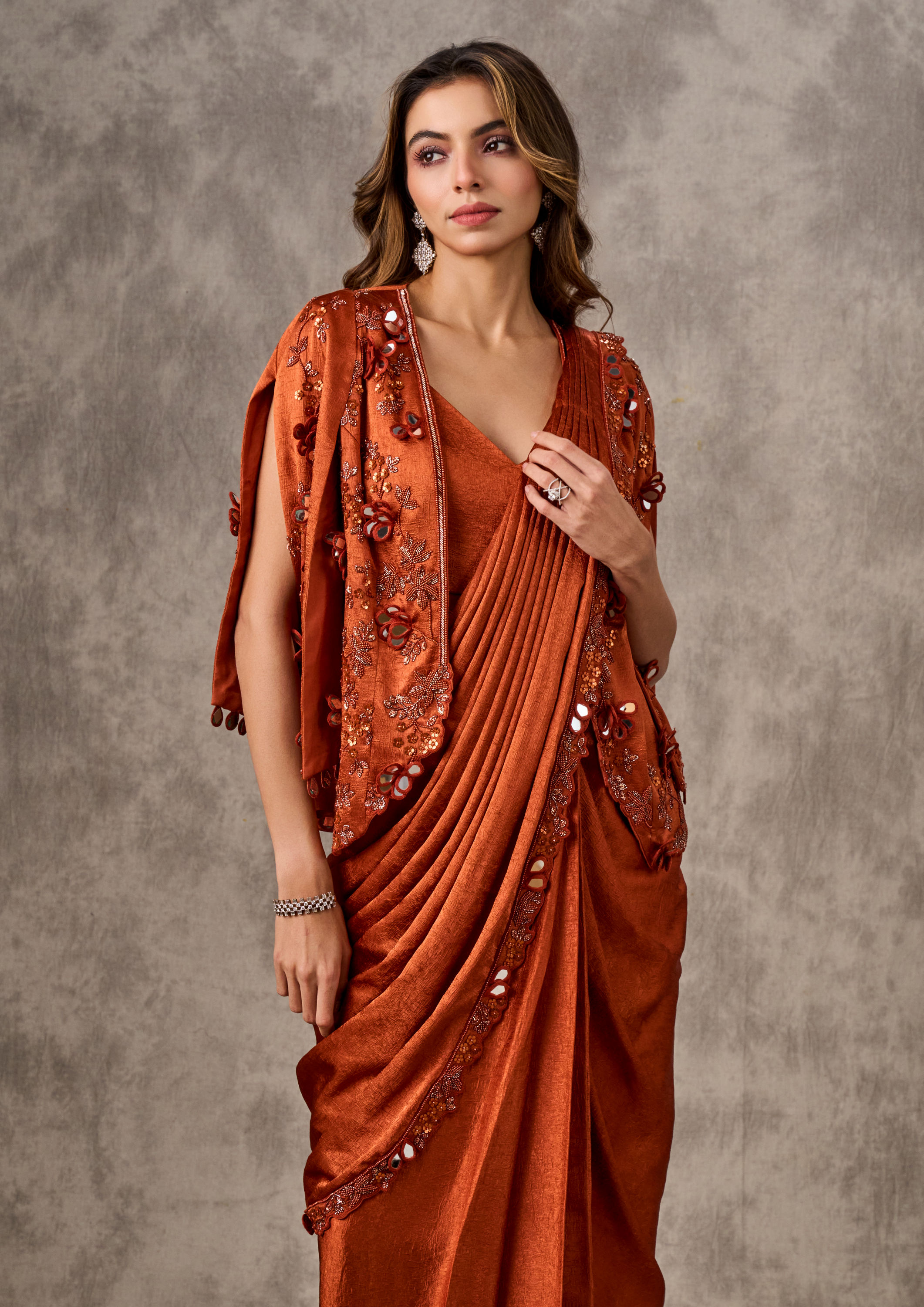 Twamev Women Majestic Orange Extravaganza Saree