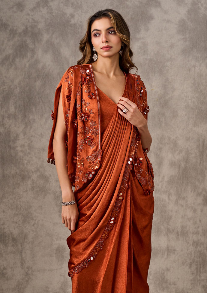 Twamev Women Majestic Orange Extravaganza Saree