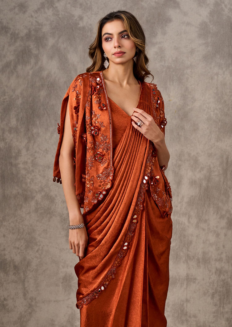 Twamev Women Majestic Orange Extravaganza Saree
