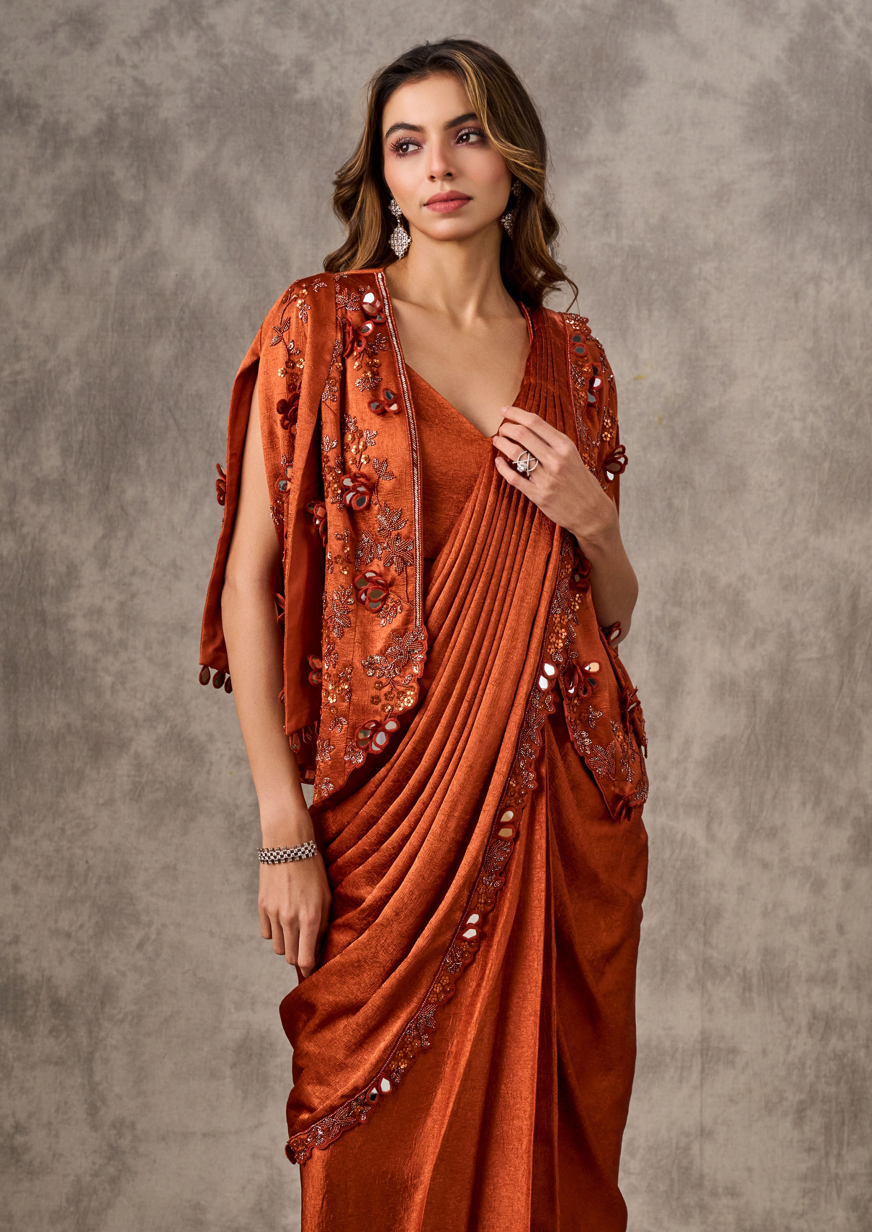 Twamev Women Majestic Orange Extravaganza Saree