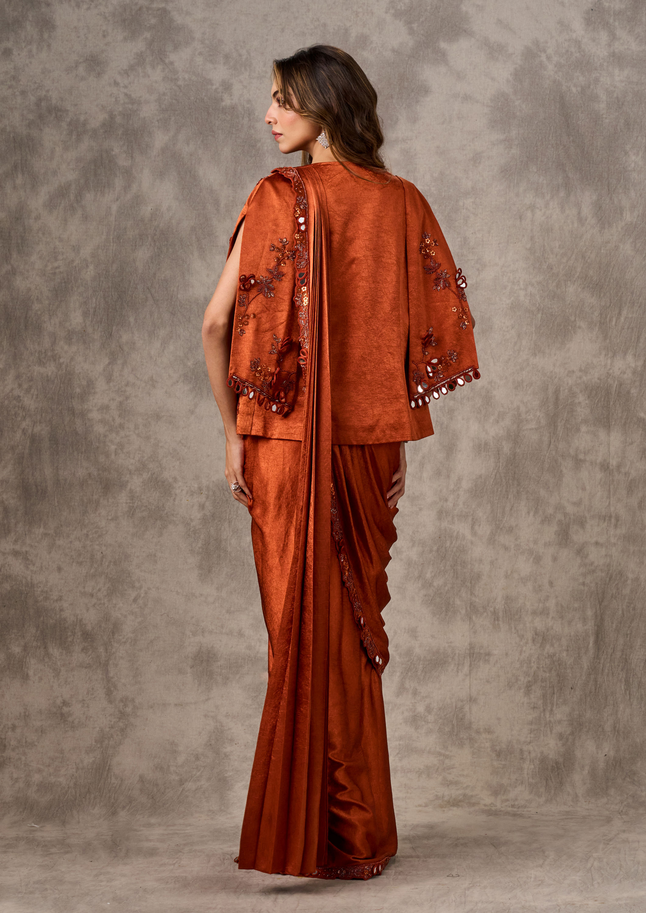 Twamev Women Majestic Orange Extravaganza Saree