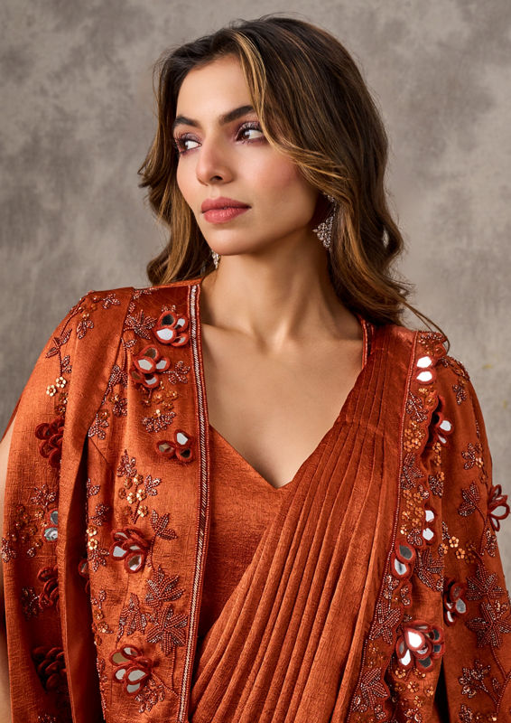 Twamev Women Majestic Orange Extravaganza Saree